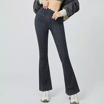 Женские весенние эластичные джинсы с высокой талией, укороченные, широкие, удлиненные, расклешенные брюки L чёрный
