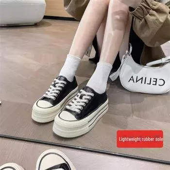 Женские весенние белые кроссовки из натуральной кожи на платформе 2023 года — универсальная спортивная повседневная обувь с круглым носком и толстой подошвой 36