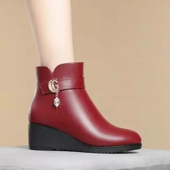 женские весенние ботинки из натуральной кожи среднего возраста с мягкой нескользящей подошвой, короткие кожаные ботинки с тонким бархатом для женщин среднего и пожилого возраста 35