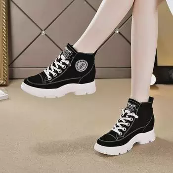 Женские весенние ботинки Martin на танкетке 2025 года: Корейский стиль, универсальные, короткие сапоги, увеличивающие рост 38