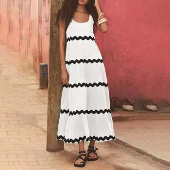 Женские весенние и летние новые кружевные платья без рукавов длинные платья S белый