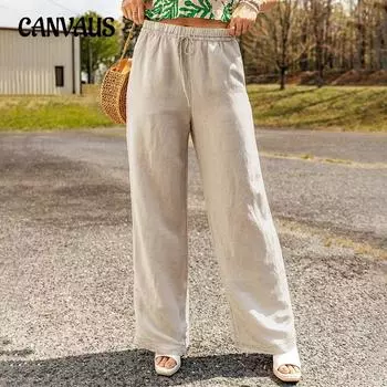 Женские весенние и летние новые повседневные женские брюки с карманами, широкие, из хлопка и льна, свободные брюки S чёрный