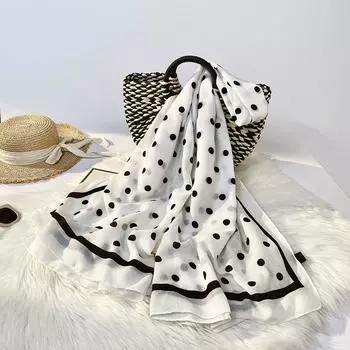 Женские весенние и летние шарфы в горошек, дневные однотонные хлопчатобумажные льняные шарфы, солнцезащитные шали с принтом One Size белый