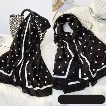 Женские весенние и летние шарфы в горошек, дневные однотонные хлопчатобумажные льняные шарфы, солнцезащитные шали с принтом One Size чёрный