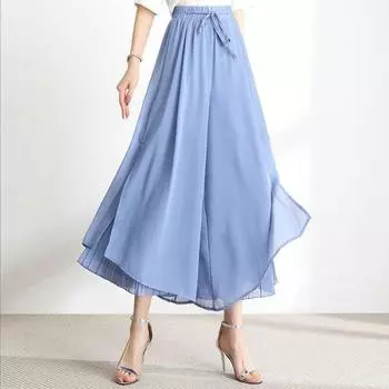 Женские весенние и летние шифоновые брюки Nine Ice Silk Широкие брюки Тонкие брюки-юбки Драпированные высокие плиссированные свободные брюки для отдыха L