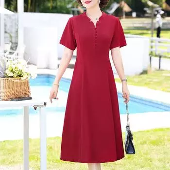Женские весенние и летние тонкие однотонные платья с короткими рукавами и V-образным вырезом длиной до колена, повседневные удобные платья 5XL