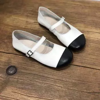 Женские весенние и летние туфли Мэри Джейн ручной работы с круглым носком на плоской подошве, повседневные маленькие белые туфли 35 чёрный/белый