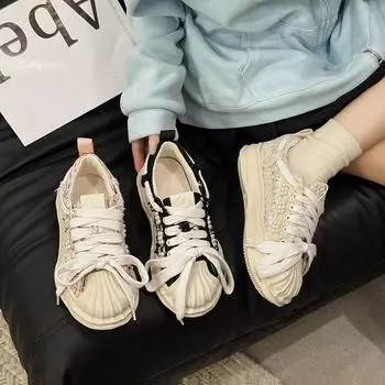 Женские весенние и летние взрывные туфли ранней весны, новые универсальные, на толстой подошве, легкие, белые, повседневные туфли для доски 35