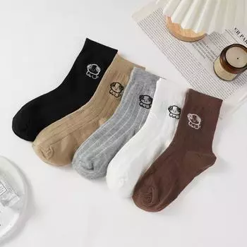 Женские весенние и осенние носки до середины икры с милым японским щенком, толстые женские носки с вертикальными полосками в стиле ретро One size белый