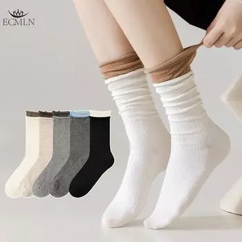 Женские весенние и осенние носки средней длины с цветными ребристыми вставками, повседневные носки без косточек one size чёрный