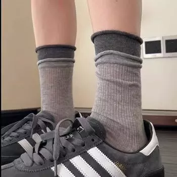 Женские весенние и осенние носки в корейском стиле с ворсистыми носками в тон, модные носки средней длины One size белый