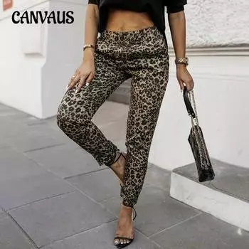 Женские весенние и осенние новые повседневные брюки с леопардовым принтом S цветной печати леопарда