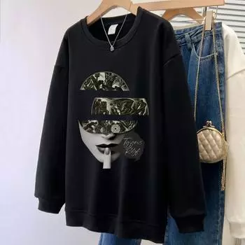 Женские весенние и осенние новые тонкие толстовки с капюшоном, модные винтажные графические принты, свитера с круглым вырезом, повседневные свободные толстовки с длинным рукавом, унисекс, black ops M чёрный