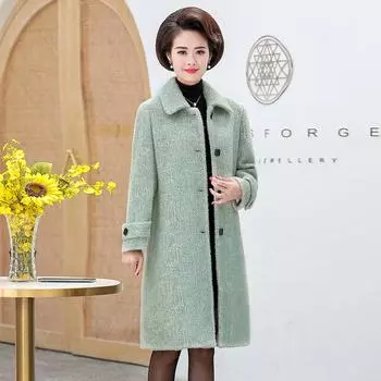 Женские весенние и осенние пальто среднего и пожилого возраста, длинные норковые бархатные шубы, весенняя одежда для мам, шерстяные, благородные и западные топы 4XL