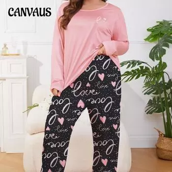 Женские весенние и осенние пижамы, брюки с длинными рукавами, домашний костюм больших размеров 2XL