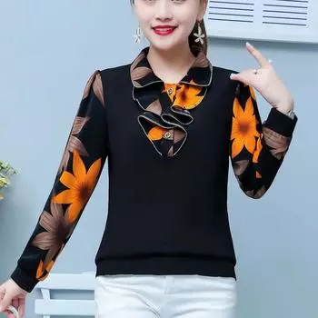 Женские весенние и осенние повседневные топы с длинным рукавом и лацканами для людей среднего и старшего возраста, простые облегающие топы для поездок на работу 5XL красный