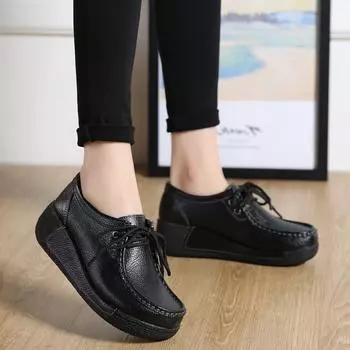 Женские весенние и осенние повседневные туфли с круглым носком на среднем каблуке из кожи 41 белый