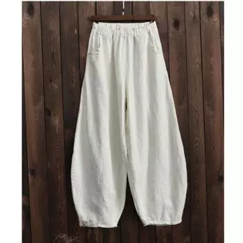 Женские весенние и осенние японские хлопковые и льняные шаровары больших размеров для женщин XXXXXL белый