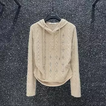 Женские весенние и осенние тонкие модели, темперамент, повседневный трикотаж, длинные рукава, с капюшоном, удобные топы 2XL