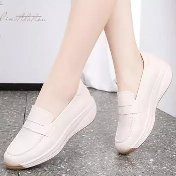 Женские весенние и осенние туфли на толстой подошве из бисквитного теста в английском стиле, маленькие кожаные туфли 35 бежевый