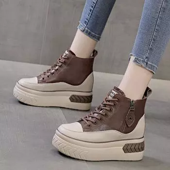 Женские весенние и осенние туфли с толстым дном и внутренним увеличением, повседневные туфли с высоким берцем и завязкой спереди 40 чёрный