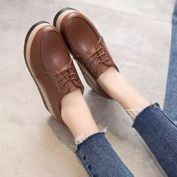 Женские весенние и осенние туфли в английском стиле на толстой подошве из кожи 33 чёрный