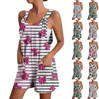 Женские весенние комбинезоны, короткие брюки, модные повседневные цельные брюки с цветочным принтом L синий