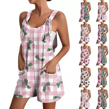 Женские весенние комбинезоны, короткие брюки, модные повседневные цельные брюки с цветочным принтом S киноварь