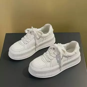 Женские весенние кроссовки 2023 года из натуральной кожи с толстой подошвой белого цвета, увеличивающие рост, бисквитные Size 39 белый