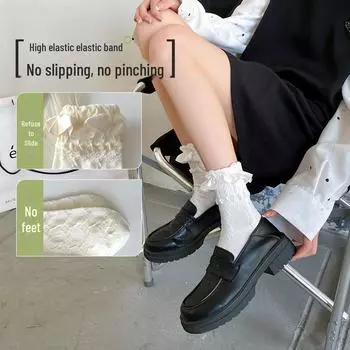 Женские весенние кружевные хлопковые носки Lolita - тонкие, средней длины, универсальные, стиль JK чёрный