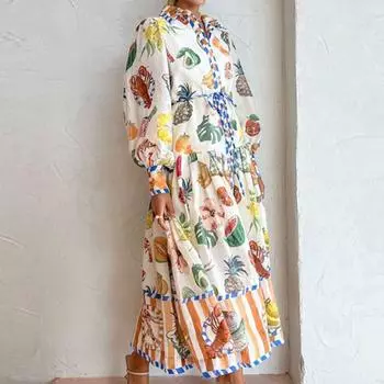 Женские весенние модные платья в стиле бохо с принтом, завязками, высокой талией, длинными рукавами, V-образным вырезом и талией XL белый