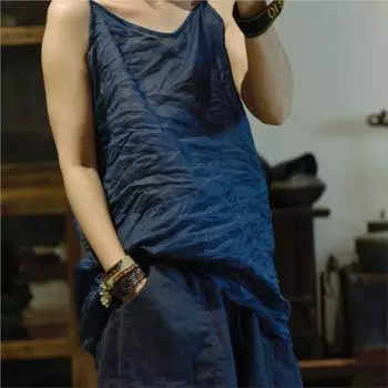 Женские весенние модные винтажные однотонные нишевые топы Johnature с v-образным вырезом в китайском стиле One Size темно-синий