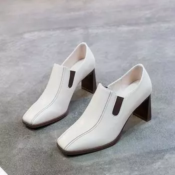 Женские весенние новые корейские туфли с квадратным носком и глубоким носком на высоком каблуке с толстым 35