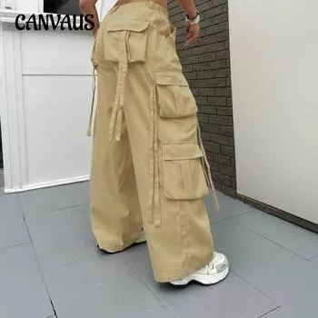 Женские весенние новые модные широкие брюки-карго повседневного покроя 1XL хаки