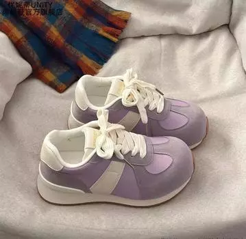 Женские весенние новые повседневные туфли с большой головой и толстой подошвой, женские универсальные шнурки для увеличения роста 40 фиолетовый
