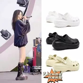 Женские весенние однотонные мягкие тапочки с перекрестными отверстиями, летние повседневные нескользящие пляжные сандалии на толстой подошве, размеры 36-41 36-37(one size smaller) чёрный