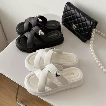 Женские весенние однотонные мягкие уличные тапочки, летние повседневные грушевидные толстые противоскользящие пляжные сандалии на плоской подошве, размеры 36-41 36-37