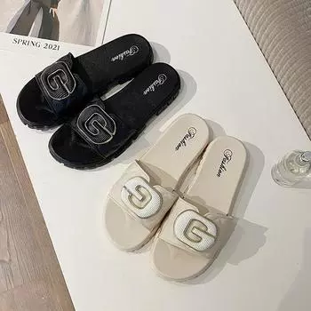 Женские весенние однотонные тапочки с квадратным носком и бантом, повседневные нескользящие пляжные тапочки на плоской подошве, размеры 36-41 36-37