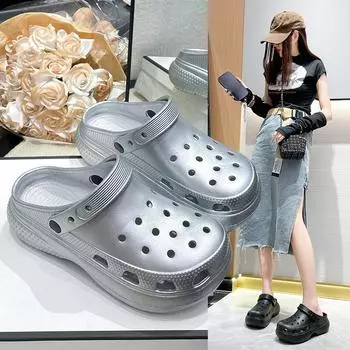 Женские весенние однотонные уличные тапочки с мягкой подошвой и перекрестными отверстиями, летние повседневные толстые нескользящие пляжные сандалии на плоской подошве, размеры 36-41 36-37 чёрный