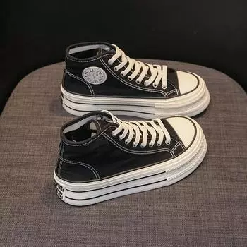 Женские весенние парусиновые туфли для студентов, универсальные кроссовки в корейском стиле на толстой подошве, женская повседневная спортивная обувь на шнуровке 35