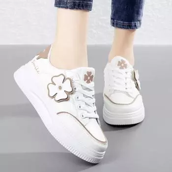 Женские весенние повседневные белые туфли на толстой подошве 34 коричневый/белый