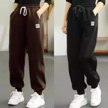 Женские весенние повседневные брюки со шнурком на ногах, спортивные брюки, модные эластичные брюки с защитой талии XXXXL чёрный