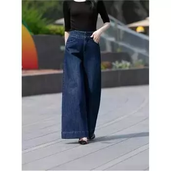 Женские весенние повседневные широкие брюки с высокой талией, свободные прямые джинсы 34 чёрный