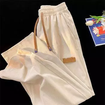 Женские весенние повседневные удобные брюки с ретро-принтом, осенние прямые вельветовые брюки с высокой талией 3XL чёрный