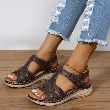 Женские весенние ретро-сандалии с мягкой подошвой, удобные сандалии для поездок на работу на покатом каблуке 43 чёрный