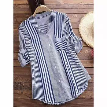 Женские весенние рубашки с длинными рукавами, с подворотом, в полоску, повседневные, с V-образным вырезом, на пуговицах, с воротником XXXXXL красный