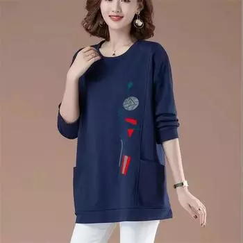 Женские весенние свободные пуловеры средней длины с длинным рукавом 4XL