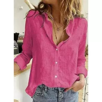 Женские весенние топы, летняя свободная блузка, белое, винно-красное, сплошной цвет, рубашка с длинным рукавом и пуговицами с лацканами, большие размеры S синий