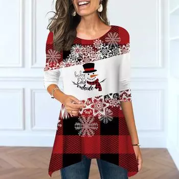 Женские весенние топы с круглым вырезом и принтом в сетку, модные футболки с длинными рукавами и неровным подолом XS красный