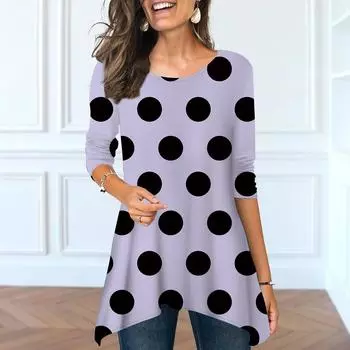 Женские весенние топы с круглым вырезом и принтом Wave Point, модные футболки с длинными рукавами и неровным подолом XS фиолетовый